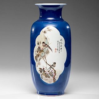 Republic Period Blue Ground Vase with Scenic Reserves 
