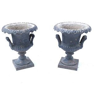 Pair of Cast Iron Campagna-Form Urns