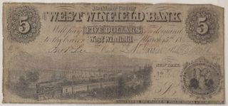 WEST WINFIELD BANK 1862 $5 OBSOLETE NOTE
