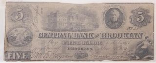 CENTRAL BANK BROOKLYN  $5 OBSOLETE NOTE