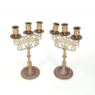 Pair of Patinated Bronze Candlesticks