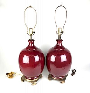 Pair Of Oxblood Porcelain Lamps