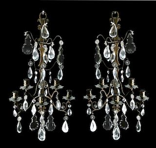 Pair of French Crystal & Bronze Sconces