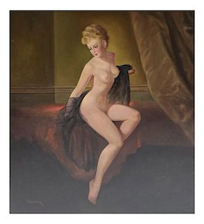 T. Winston, Pin-Up Nude - Oil on Canvas