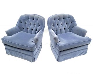 Pair of Blue Tufted Club Chairs