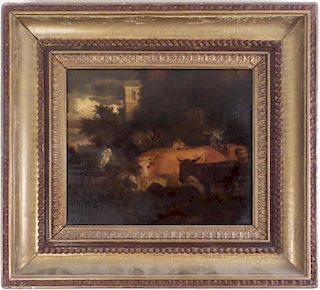 19th C. Painting of Cows, Oil on Canvas