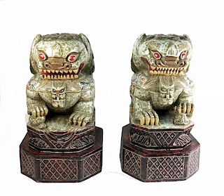 Pair of Carved Foo Dogs