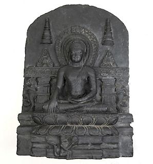 Large Indian Black Stone Buddha Stele