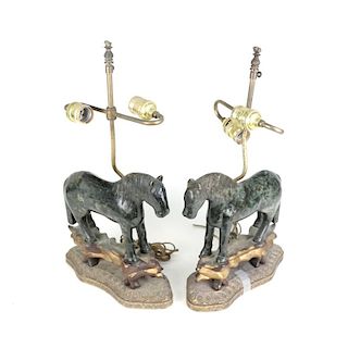 Pair of Chinese Hardstone Horse Lamps