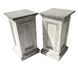 Pair of Decorated Stone Top Pedestals