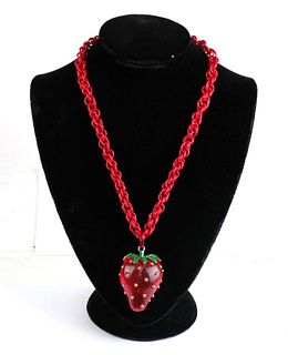 Lucite Red Strawberry Necklace