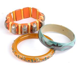 Three Celluloid and Metal Bracelets