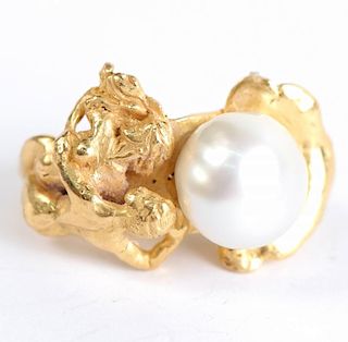 22-24k Cast Gold and Baroque Pearl Ring