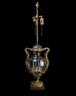 Glass and Gilt Urn Shaped Table Lamp