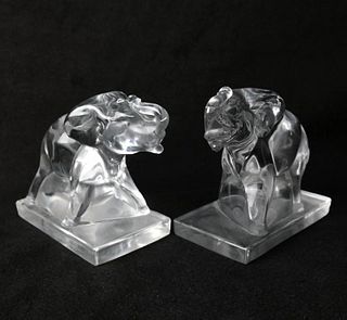 Pair of Glass Elephant Book Ends