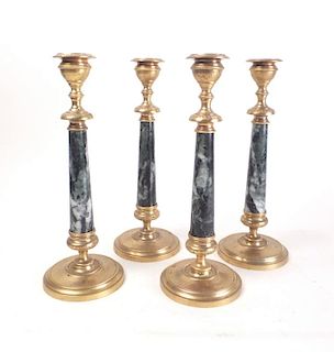 4 Marble and Bronze Candlesticks