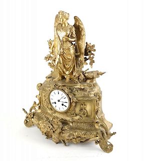 Empire Style Gilt Bronze Figural Clock