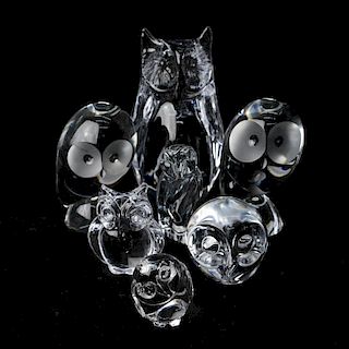 Group of Daum Glass Owl Figurines