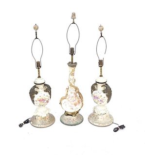 Three Decorated Ceramic Lamps