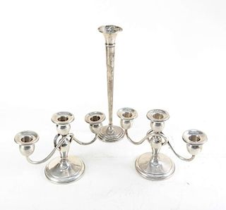 Pair and Single Silver Candlesticks