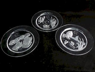 Three Daum Etched Glass Plates