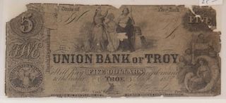 UNION BANK OF TROY 1859 $5 OBSOLETE NOTE