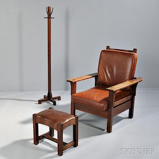 Arts and Crafts Morris Chair, Ottoman, and Coat Rack