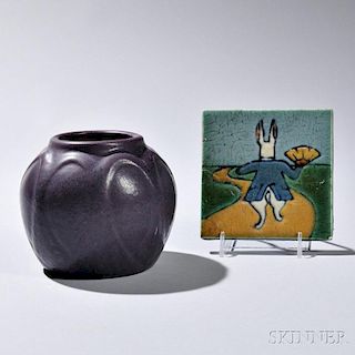 C. Pardee Works Alice in Wonderland Tile and a Van Briggle Vase