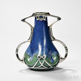 Art Nouveau Vase with Silvered Metal Overlay