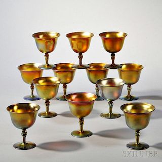 Twelve Iridescent Glass Sherbets