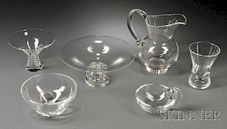 Five Pieces of Steuben and a Crystal Bowl