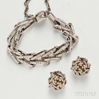 Hector Aquilar (1905-1986) Bracelet and Pair of Tane Orfevres Earrings