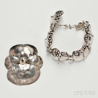 Mary Gage (1898-1993) Sterling Bracelet and Brooch