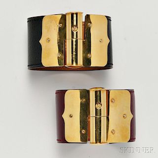 Two Hermes Leather and Brass Bracelets