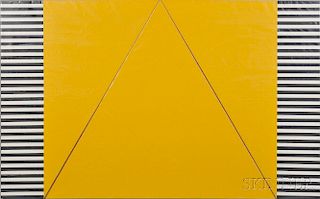 Terri Priest (American, 1928-2014)      Four-part Work: Yellow, Black, and White Geometric Shapes