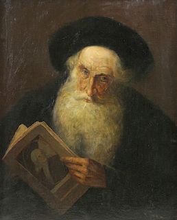 Signed 19th C. Oil on Canvas. Portrait of a Rabbi.