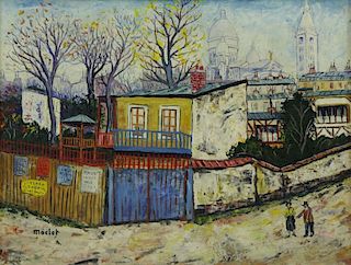 MACLET, Elisee. Oil on Canvas. Paris Street Scene.