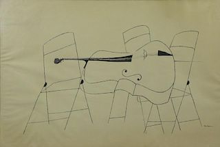 SHAHN, Ben. Ink on Paper. "Chairs and Bass Violin"