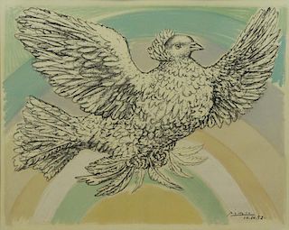 After Picasso. Lithograph "Dove" with Rainbow.