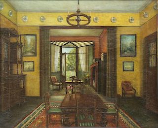 Signed Early 20th C. Oil on Canvas Interior Still