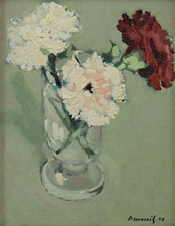 DUREUIL, Michel. Oil on Board. Flowers in a Vase.