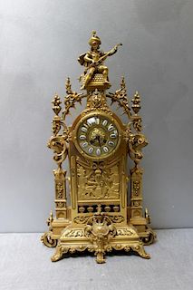 French Dore Bronze Cathedral Style Figural Clock.