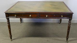 19th Century English Leather Top 2 Drawer Desk.
