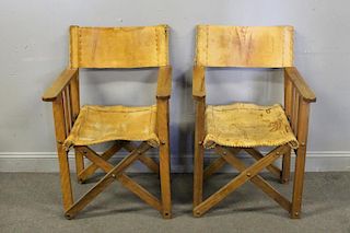 Pair of Stitched Leather Safari Style Chairs