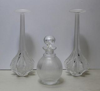 LALIQUE. A Pair of Vases and a Bottle