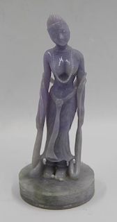 Carved Lavender Jade Standing Figure of a Woman.