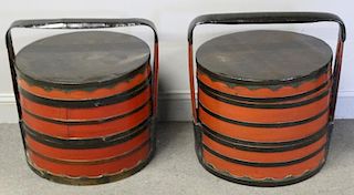 Pair of Asian Lacquered Handled Containers.
