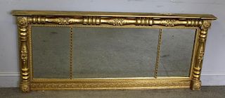 Antique Sheraton Style Giltwood Triptych Mirror .