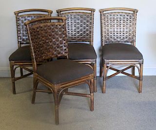 4 Bamboo Chairs With Leather Basketweave Style
