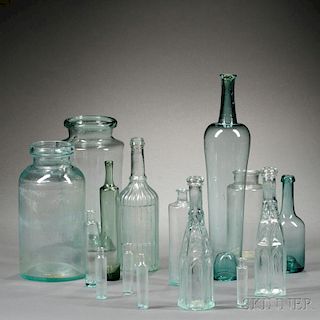 Sixteen Free-blown or Blown-molded Glass Items
